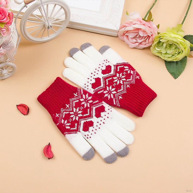 Găng tay len họa tiết bông tuyết ấm áp cho nữ