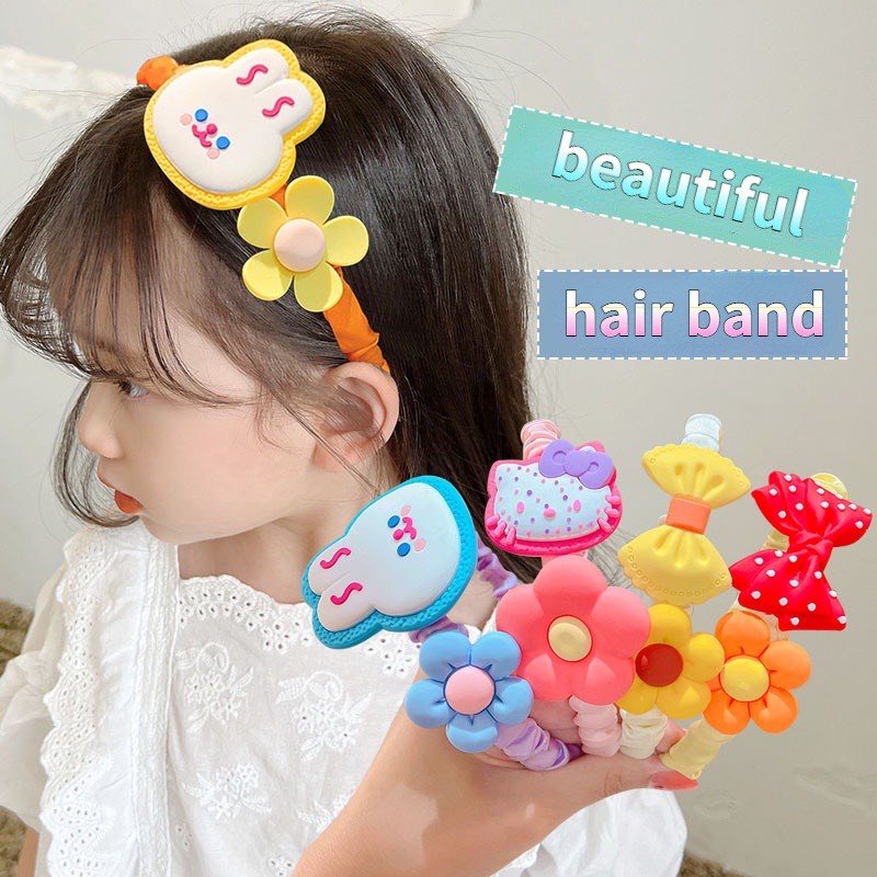 Băng đô cài tóc vải nhún hình hoa nơ nhiều họa tiết đáng yêu cho bé BHN