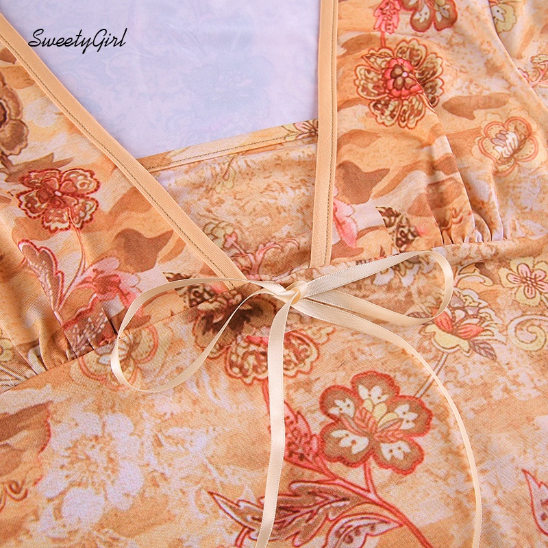 Áo Thun Tay Loe Dài Cổ Chữ V In Họa Tiết Phong Cách Cổ Điển Thời Trang Dành Cho Nữ