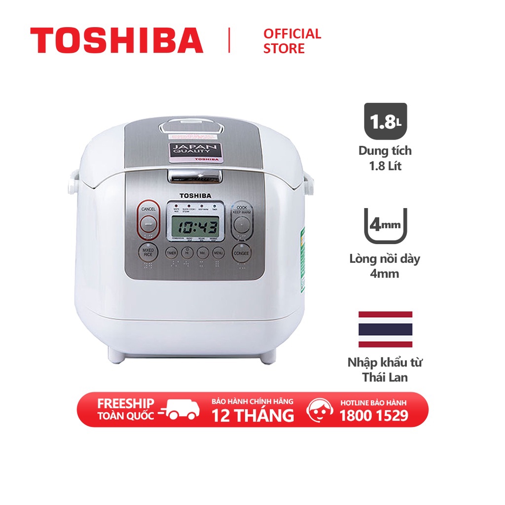 Nồi cơm điện tử Toshiba RC-18NMFVN -1.8 Lít - Công nghệ nhiệt 3D - Sản xuất Thái Lan - Hàng chính hãng