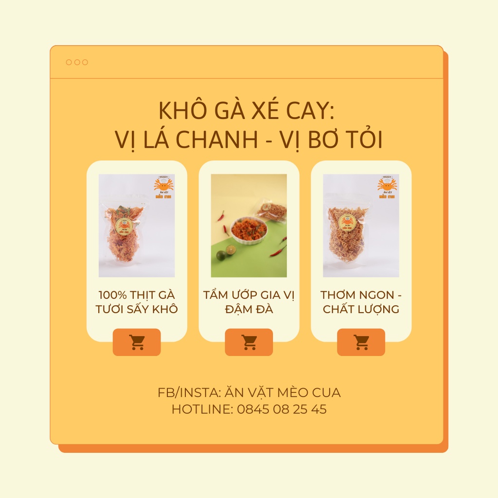 Khô Gà Xé Cay 02 Vị: Khô Gà Lá Chanh, Khô Gà Bơ Tỏi - Ăn Vặt Mèo Cua | BigBuy360 - bigbuy360.vn