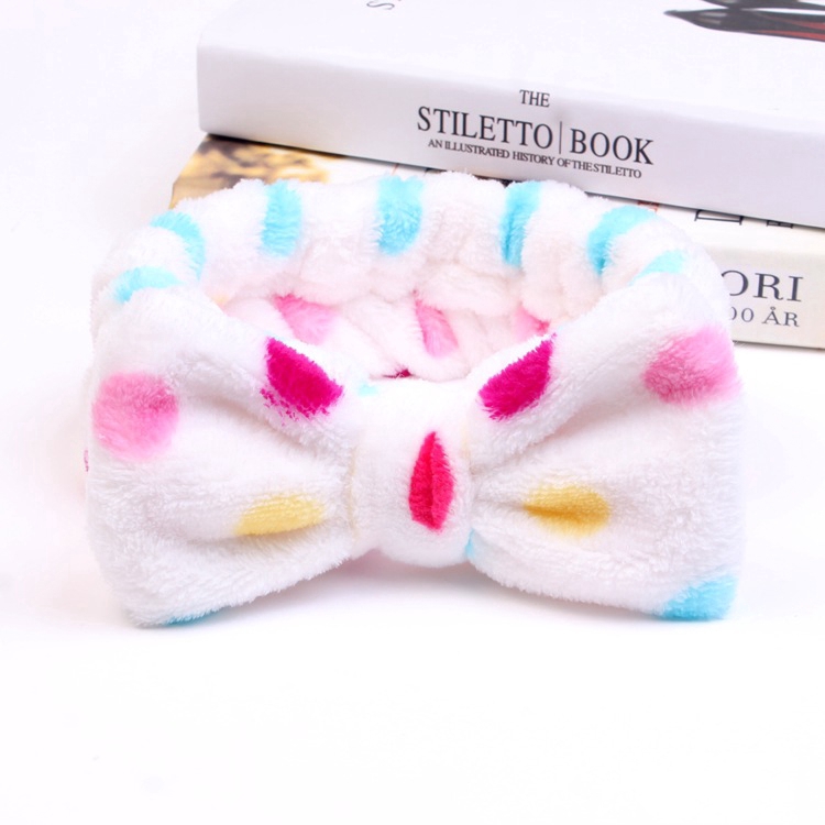 Haimeikang Co giãn Coral nhung Nơ lớn Polka Dot Sọc Băng đô trang điểm Băng đô tắm tóc