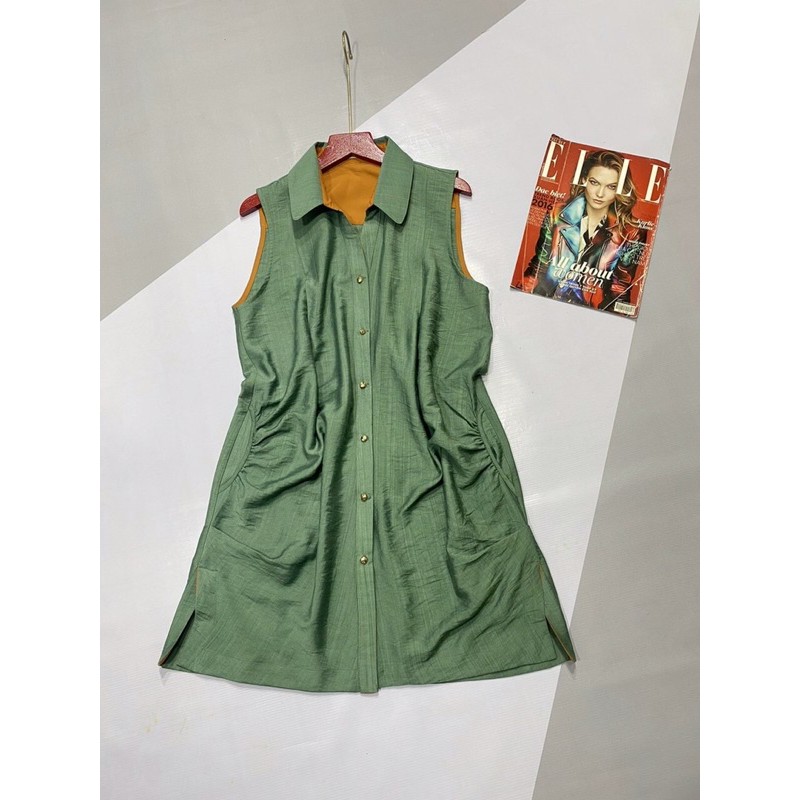 Đầm Suông Sát Nách Cổ Sơ Mi - Váy Sát Nách Chất Liệu Tơ Nhung Cao Cấp | BigBuy360 - bigbuy360.vn