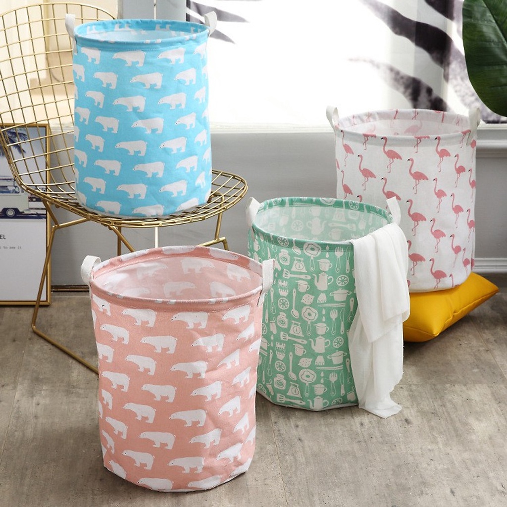 Sọt vải đựng đồ quần áo, giỏ vải tròn đựng đồ chơi trẻ em 43x33cm