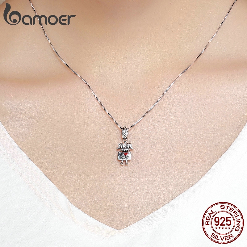 BAMOER Dây Chuyền Bạc 925 Mặt Khắc Chữ Thời Trang Dành Cho Nữ