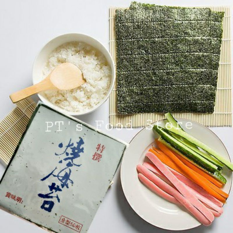 Gói 50 lá Rong biển cuộn cơm sushi nori / gimbap / kimbap (lá dày, không rách). Hàng nhập khẩu. Dùng làm món Nhật, Hàn