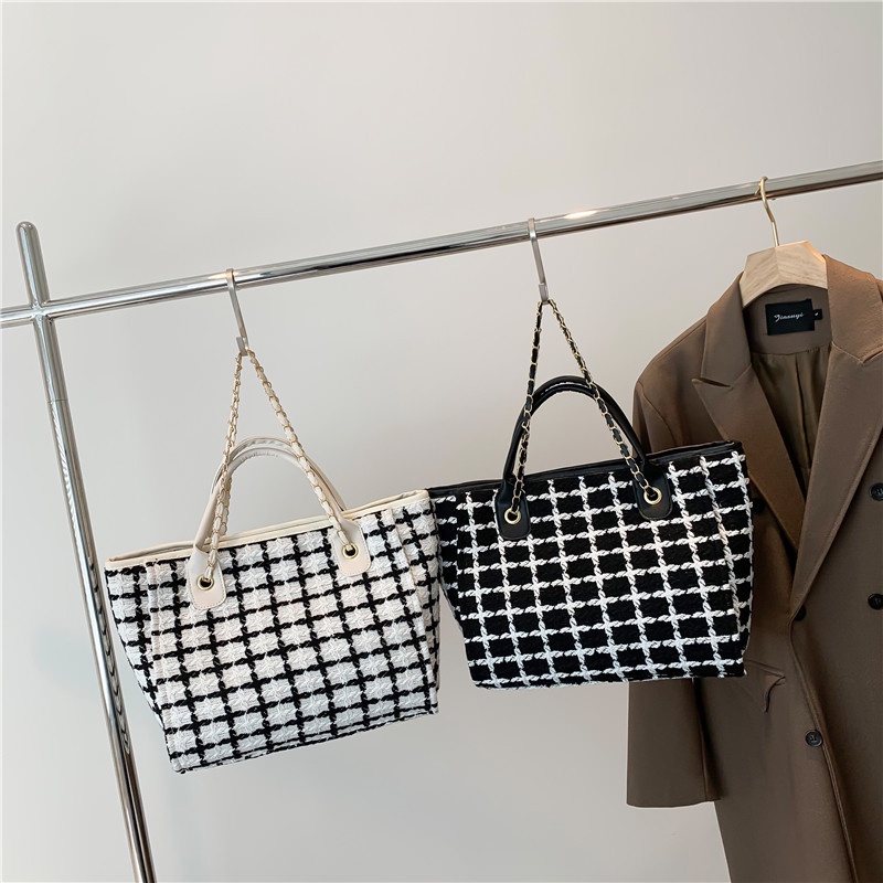 Túi Xách JASMIN NOIR Tote Bằng Len Cỡ Lớn Có Dây Xích Đeo Vai Thời Trang Cho Nữ