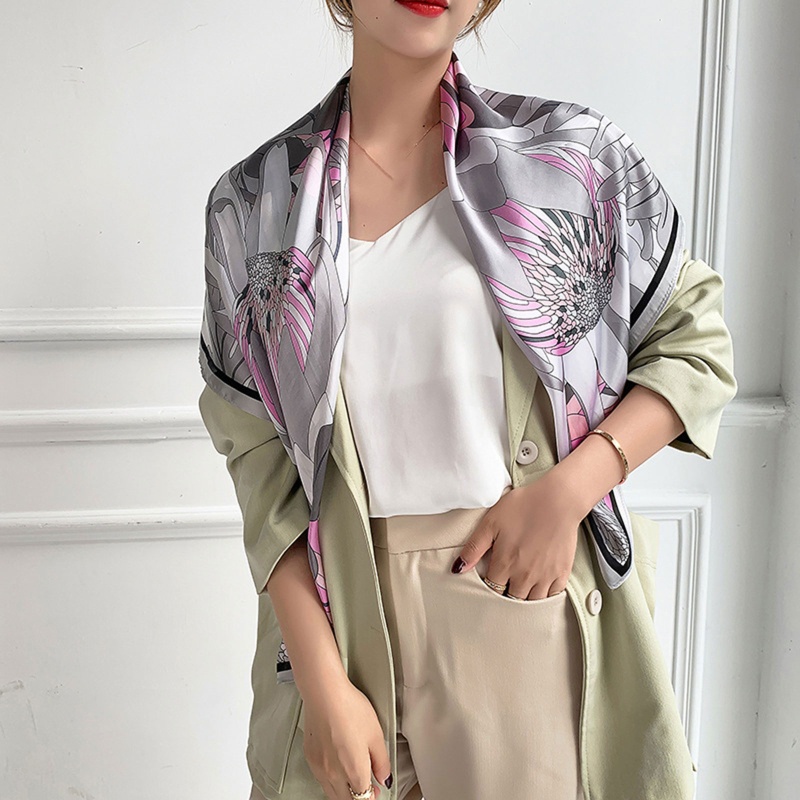 Khăn Lụa Satin Vuông 90x90cm In Họa Tiết Sang Trọng Thời Trang Cho Nữ