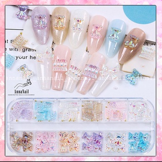 Set phụ kiện 12 ngăn làm nail mix hình gấu - nơ - hạt cực xinh