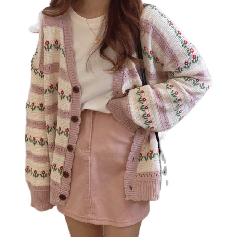 áo len nữ khoác ngoài đính cúc siêu yêu