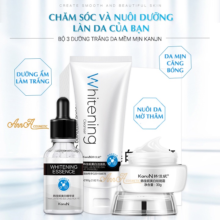 Bộ chăm sóc da skincare dưỡng trắng da Whitening KanjN, bộ mỹ phẩm nội địa trung Ngăn Ngừa Nếp Nhăn Set 3 Món