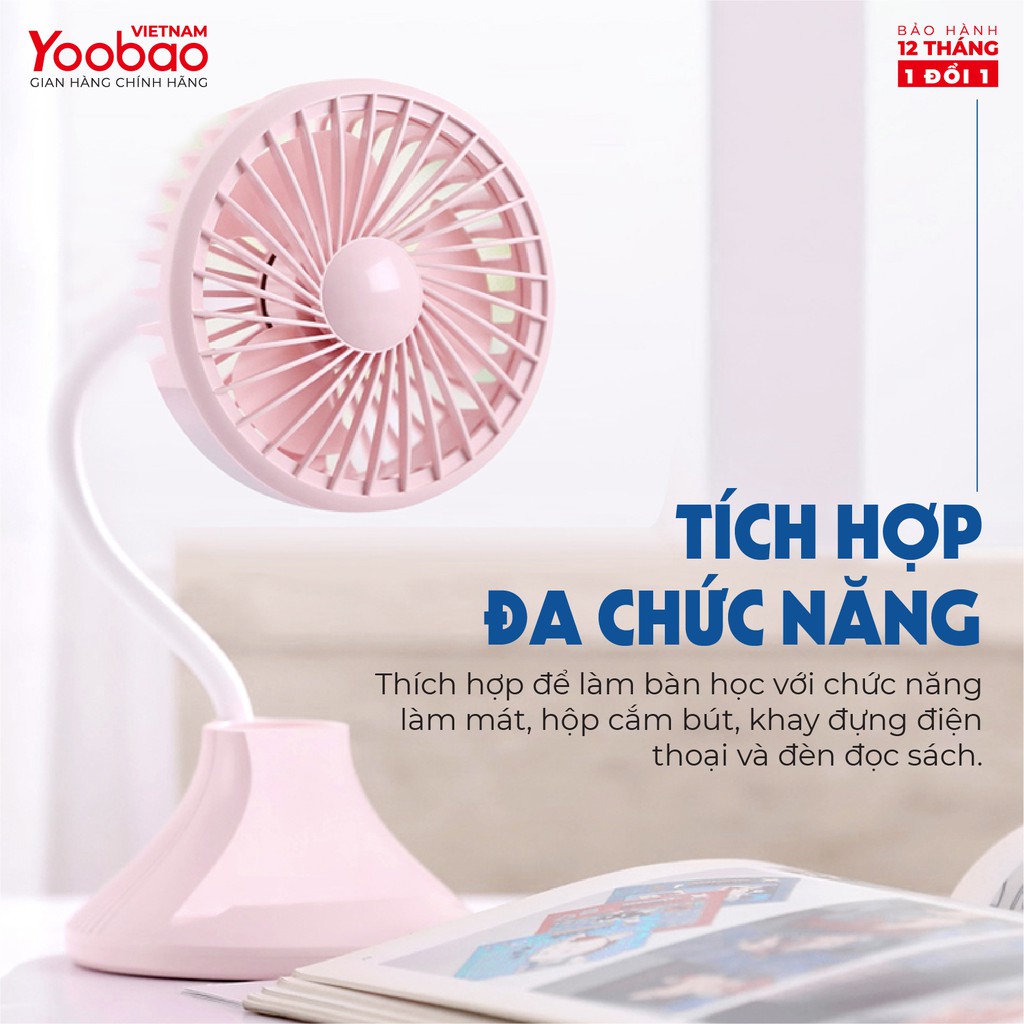 Quạt tích điện YOOBAO D8 2000mAh Tích hợp đèn bàn học Kèm khay đỡ điện thoại Hàng chính hãng Bảo hành 12 tháng 1 đổi 1 | BigBuy360 - bigbuy360.vn