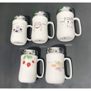 Ca sứ  nắp kiếng hình hoạt hình dễ thương dung tích 300ml