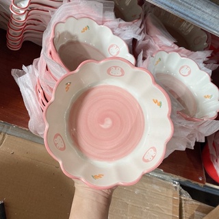 Sét bát gấu hồng siêu xinh decor trang trí bàn ăn, bát ăn cơm hoạ tiết thỏ cà rốt cực xinh yêu