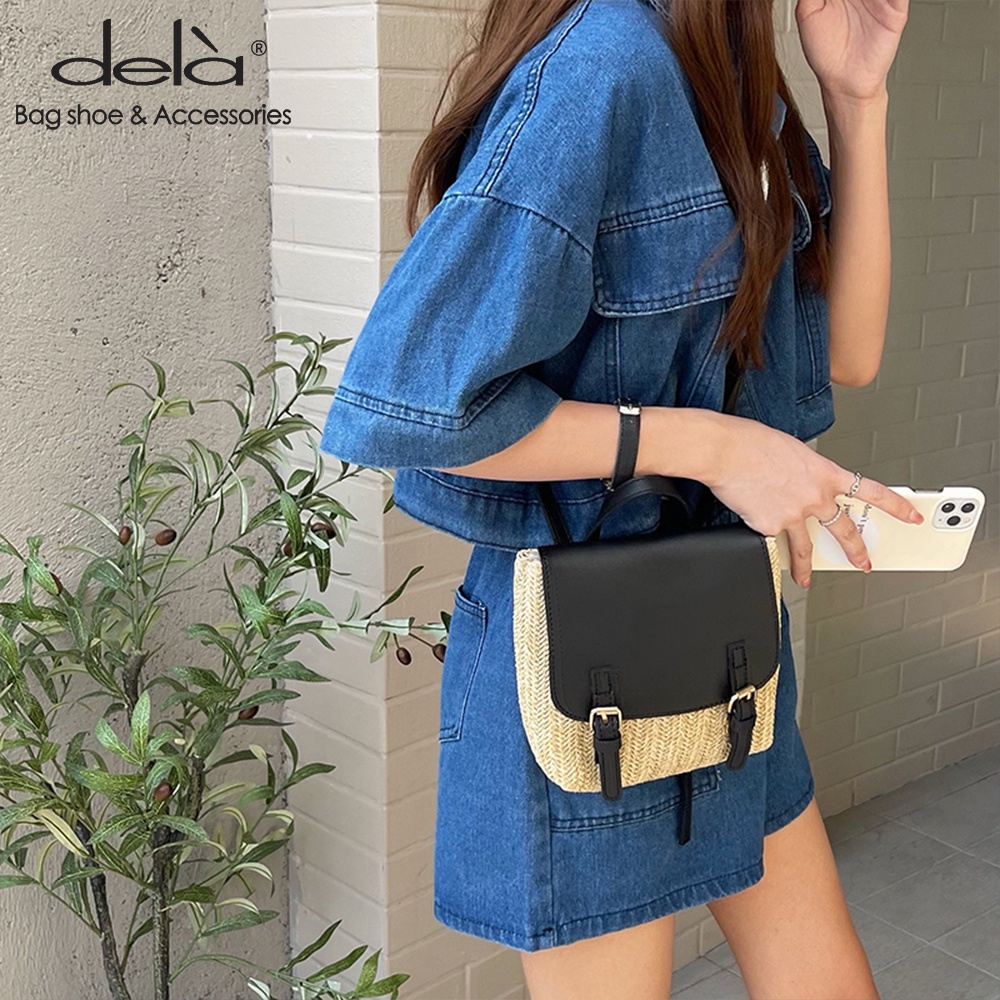 Dela Ba Lô Đeo Vai Cỡ Nhỏ Thiết Kế Đan Rơm Thời Trang Mùa Hè Phong Cách Hàn Quốc Cho Nữ