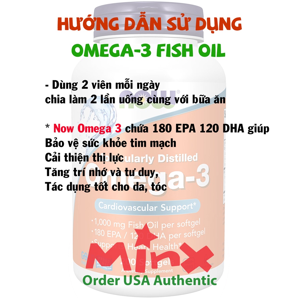 Viên uống Now Omega 3 180 EPA 120 DHA - Dầu cá Omega-3 Fish Oil 100 và 200 viên - MINX Store