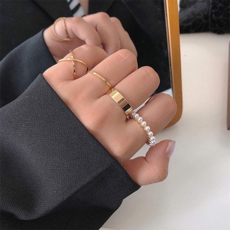 Bộ 4 Nhẫn Hở Đính Ngọc Trai Nhân Tạo Cổ Điển Cho Nữ