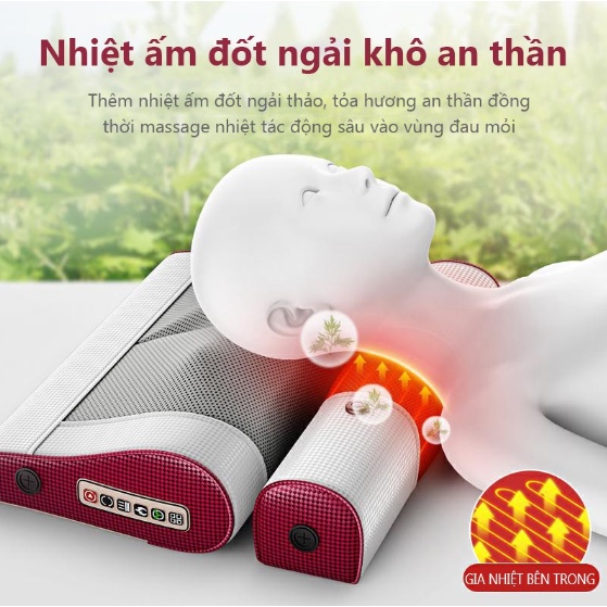 Gối massage hồng ngoại Okato dành cho cổ vai gáy 8 bi, gối mát xa hồng ngoại okato chính hãng bảo hành 1 năm