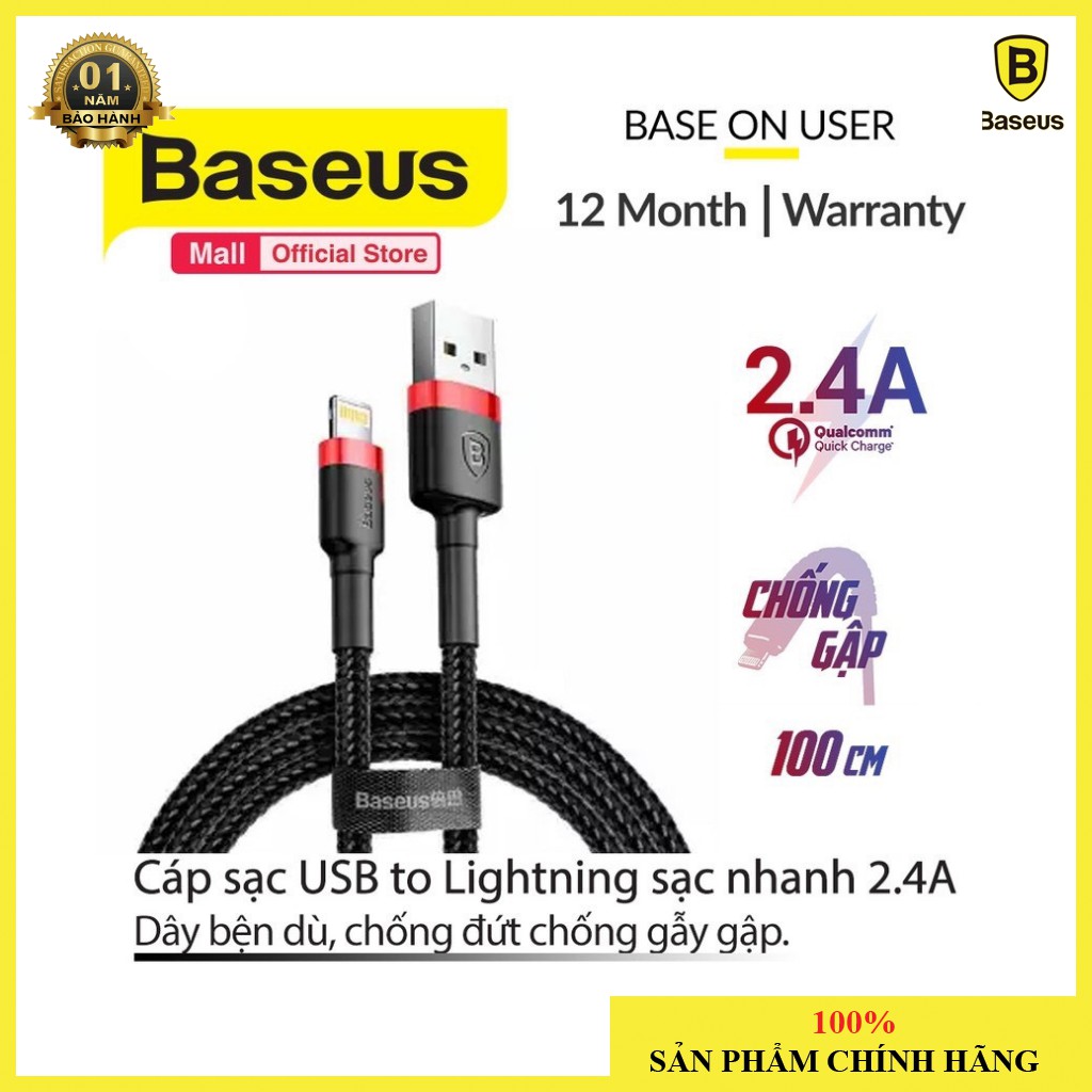 Cáp sạc nhanh, truyền dữ liệu tốc độ cao Baseus Cafule Lightning