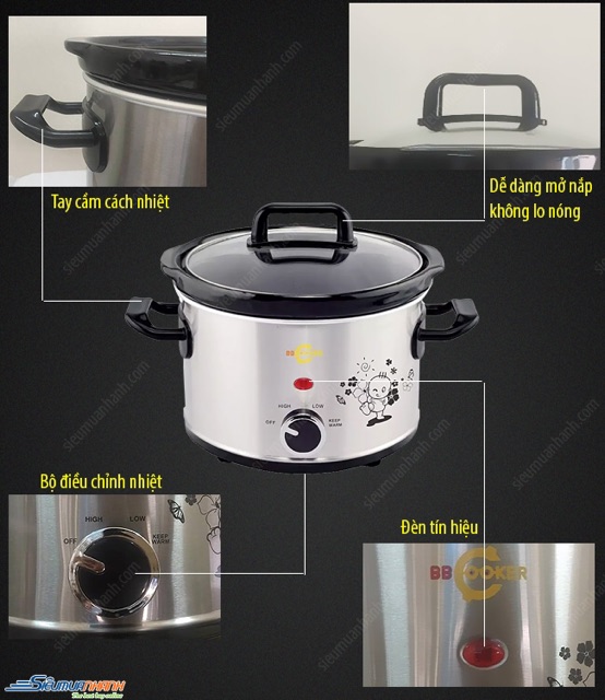 Nồi nấu chậm BBcooker 2,5 lít chính hãng