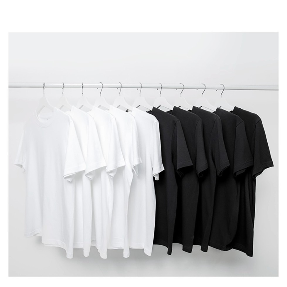 Áo Thun Trơn Đen Trắng Cotton Nam Nữ Cổ Tròn Tay Ngắn
