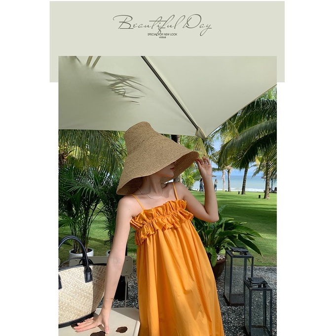 Đầm maxi 2 dây nhúm bèo váy maxi dáng dài 2 màu sang chảnh | BigBuy360 - bigbuy360.vn