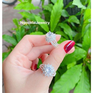 Nhẫn 3 hàng đá hoa mai Ngọc Mai Jewelry sang xịn chuẩn bạc ta
