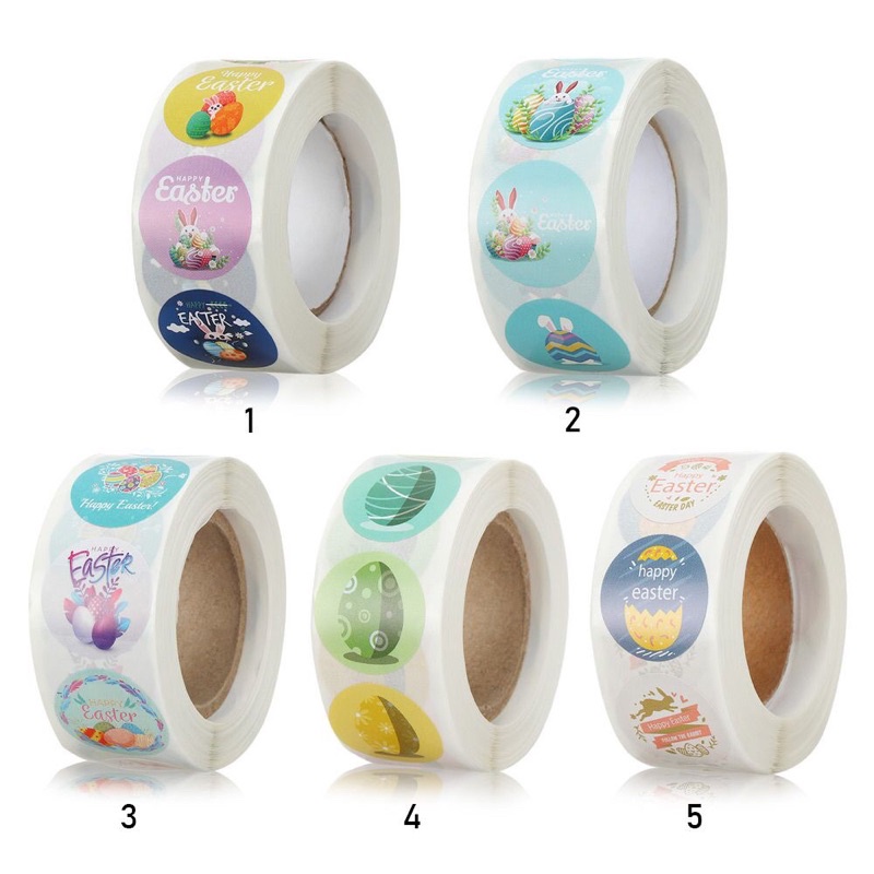 (Giao đơn từ 30k) 100 sticker tròn mừng Lễ Phục Sinh (Easter), có sẵn keo dán sẵn mặt sau dùng dán trứng, kẹo, bánh quy