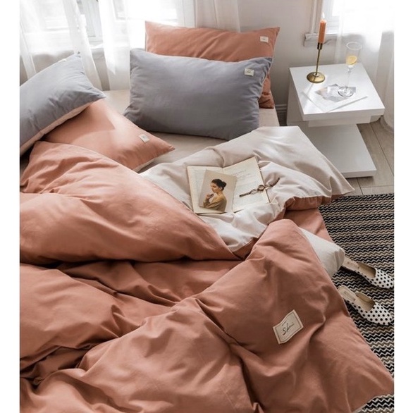 BỘ CHĂN GA GỐI COTTON TICI CAO CẤP ( CHĂN ĐÃ TRẦN BÔNG) MÀU CAM BE - ĐỦ KÍCH THƯỚC