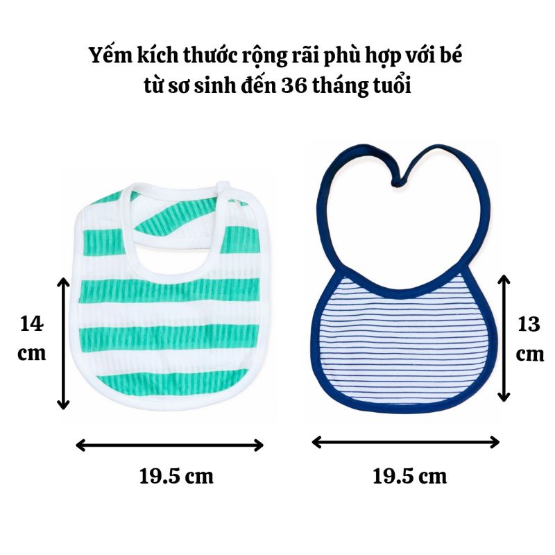 Yếm cho bé gái bé trai 2 lớp cotton hữu cơ mỏng nhẹ mát dùng mùa hè size từ 6 tháng 12 tháng đến 3 tuổi