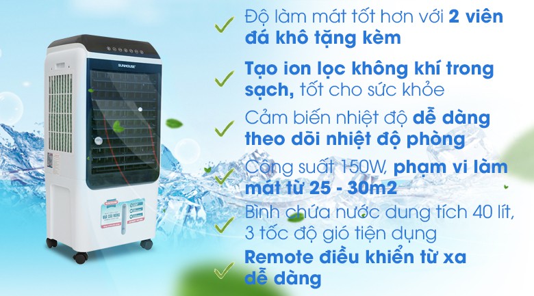 Quạt điều hòa Sunhouse SHD7727 trưng bày mới 99%-Chế độ đảo gió 2 chiều trái - phải. Tạo ion lọc sạch khô