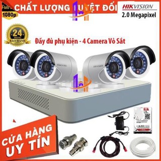 [Vỏ Sắt]Trọn bộ 4 Camera Hikvision 2M DS-2CE16D0T-IR - Camera Full HD Ngoài Trời Thân Sắt, Độ Nét Cao, Giá Rẻ