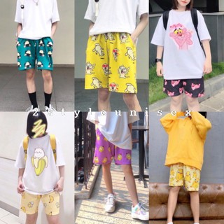 Quần đùi cartoon ống rộng lưng thun unisex/ Quần short nam nữ họa tiết hoạt hình kute