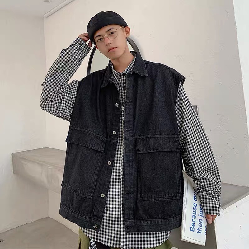 Khoác jean gile túi hộp dáng oversize