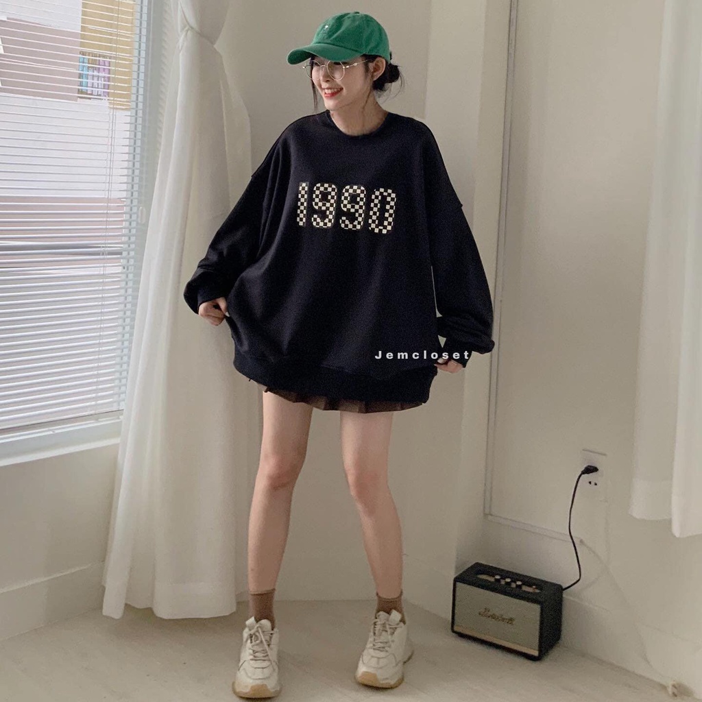 [Có Video + Ảnh Thật] Áo Sweater Nữ Màu Đen 1990 Chất Nỉ Ngoại Dày Đẹp Cá Tính - Chuu House- CH0014
