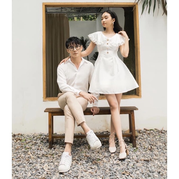 Đồ đôi áo váy siêu xinh trắng cổ ren Forever Couple Store (có ảnh thật)