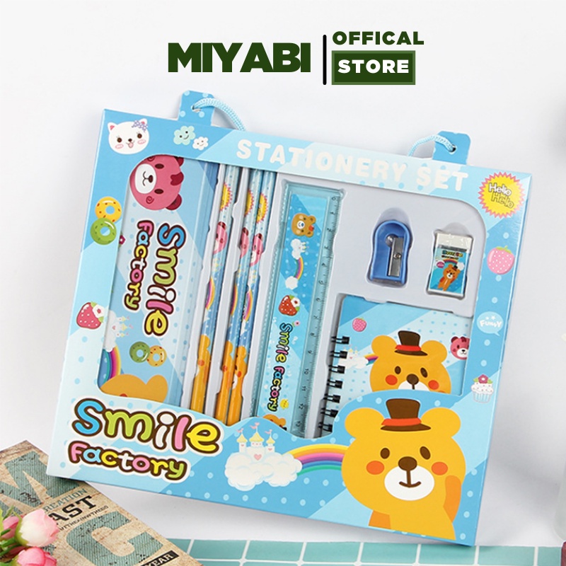 Bộ đồ dùng học tập cho bé 6 chi tiết cao cấp - Đồ dùng học tập cute học sinh - MIYABI STORE
