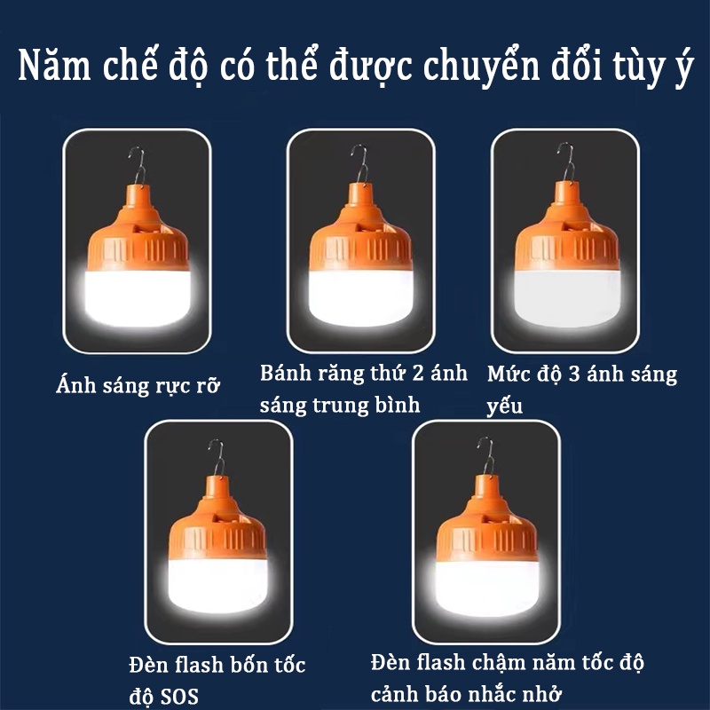 Bóng đèn led sạc pin tích điện 150W, kèm tấm pin sạc năng lượng mặt trời, có sạc điện USB