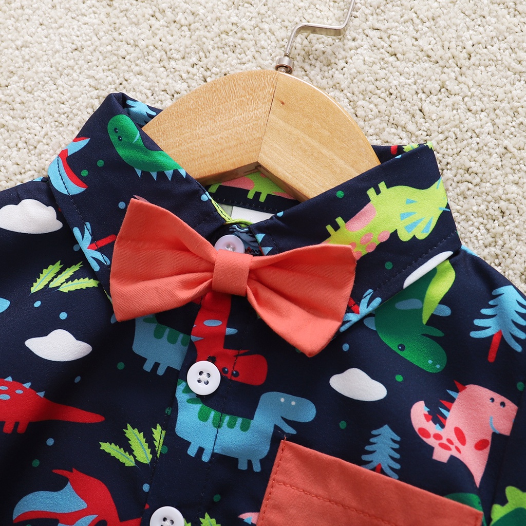 Bộ đồ 2 món Mikrdoo gồm áo sơ mi ngắn tay + quần short thời trang dự tiệc mùa hè cho bé trai