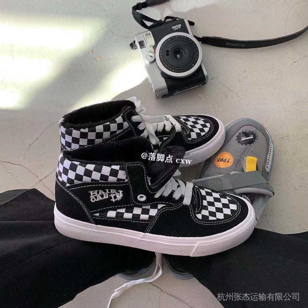 Giày Thể Thao Hip Hop Vải Bạt Màu Đen Phối Lông Cừu Thời Trang Thu Đông Hồng Kông Cổ Cao Phong Cách Hip Hop Hong Kong Cho Nữ 2022 18]