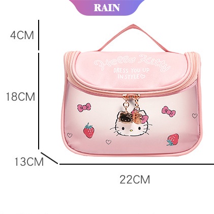 SANRIO Túi Đựng Mỹ Phẩm / Đồ Trang Điểm Dung Tích Lớn Hình Hello Kitty Có Móc Treo Tiện Dụng