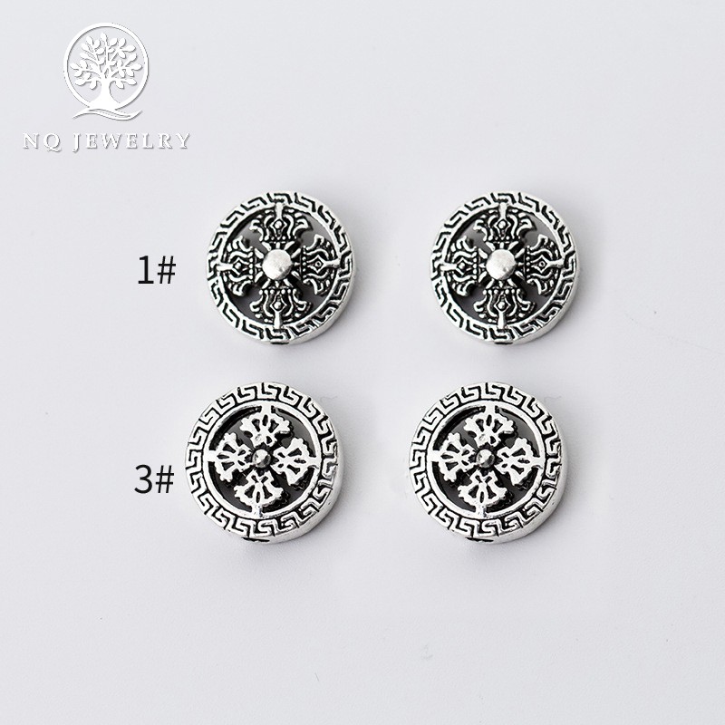 Charm bạc tròn họa tiết bánh xe pháp luân - NQ Jewelry