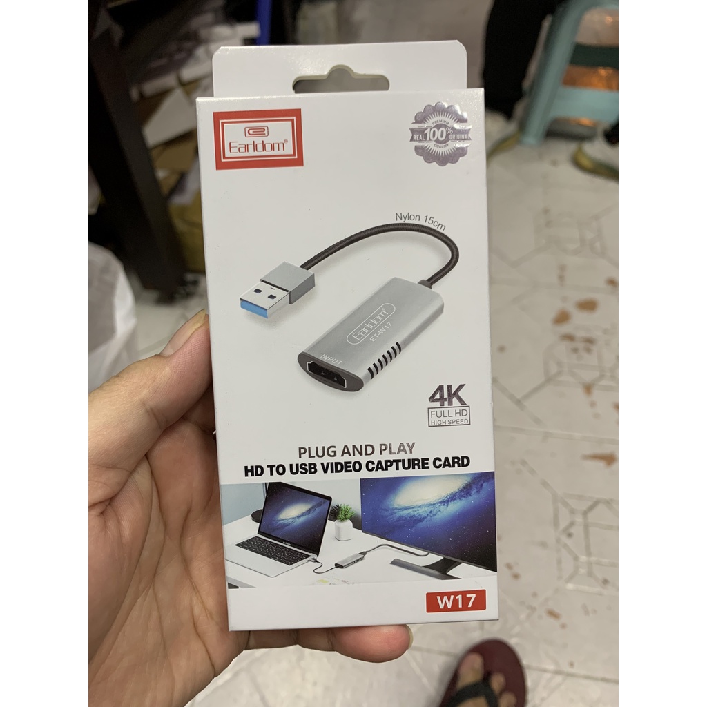 Cáp HDMI to USB 3.0 video capture Earldom ET-W17 - hỗ trợ Live Stream, ghi hình từ điện thoại, Camera, PS4, XBOX