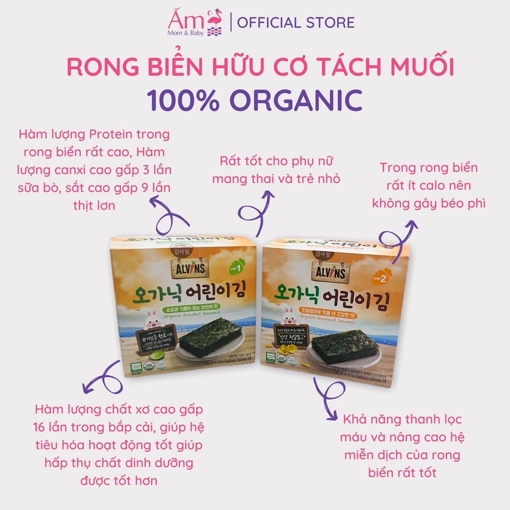 Rong Biển Hữu Cơ Tách Muối Alvins Ấm Baby Ăn Dặm Organic 10Gram/20Gram Cho Bé Từ 6 Tháng Tuổi Ấm Gift Decor