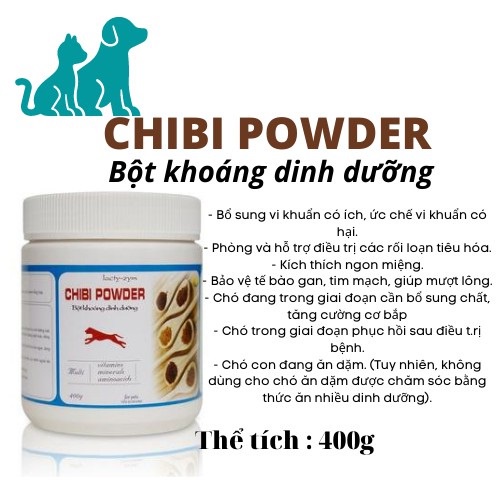 Bột khoáng dinh dưỡng cao cấp cho chó Chibi Powder 400g- Hỗ trợ tăng tiêu hóa, tăng hấp thu, tăng cơ vận động