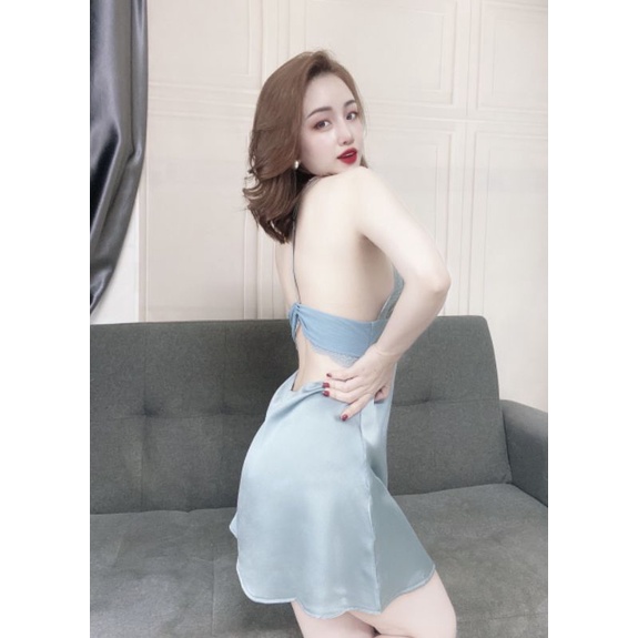 Đầm ngủ nữ thiết kế chữ T kèm quần T Lụa Satin cao cấp - Đầm ngủ gợi cảm sexy