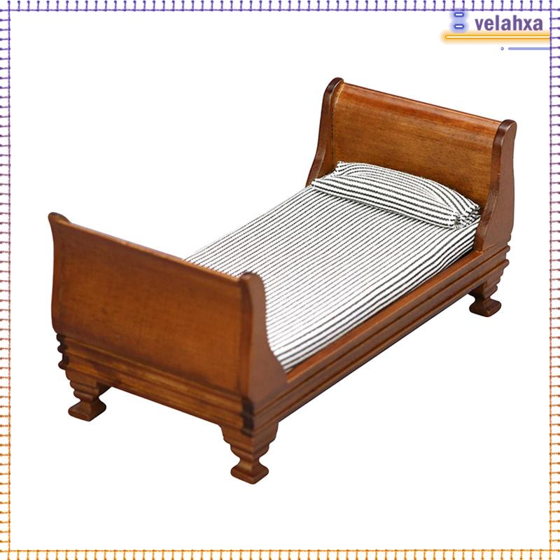 Mô Hình Giường Ngủ Mini Phong Cách Retro Tỉ Lệ 1/12 Trang Trí Nhà Búp Bê