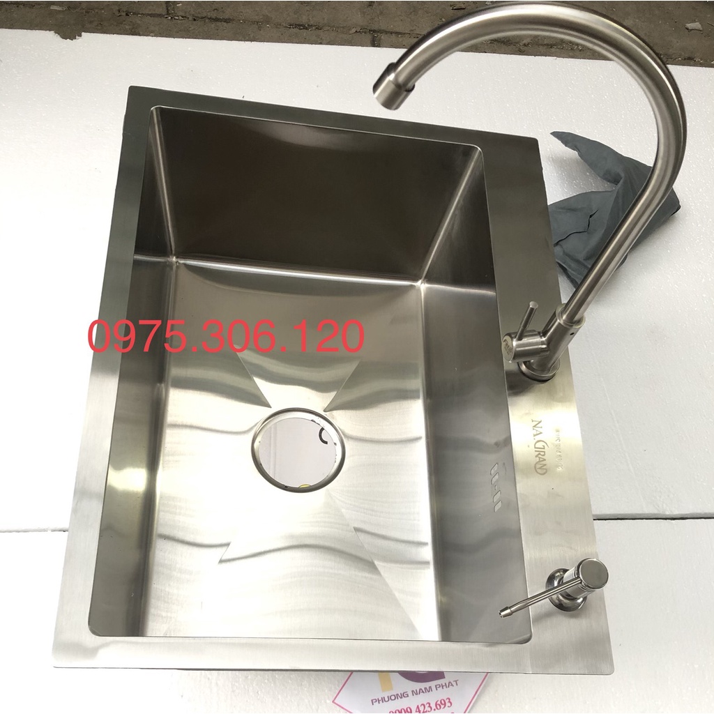 [CHẬU ĐÚC] Combo Chậu Rửa Chén Bát INOX SUS 304 N17 6045 NA.GRAND và Xả và Rổ và Vòi chén Lạnh và Bình rửa chén