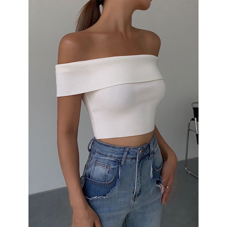 ℡☇Áo Thun Tay Ngắn Lệch Vai Màu Trắng Phong Cách Âu Mỹ Thời Trang Mùa Hè Mới 2022 Dành Cho Bạn Nữ