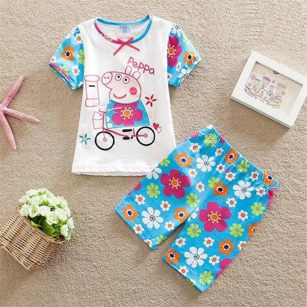 Set đồ bộ ngắn tay in hình heo Peppa dễ thương dành cho bé gái